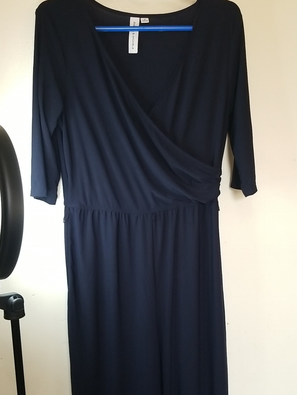 Emma & Michele Navy Wrap-Front Long Sleeve Maxi Dress